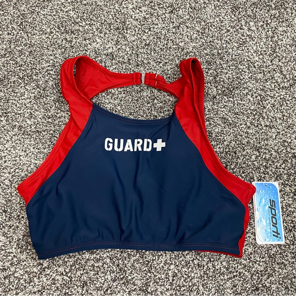 Sporti Lifeguard Halter Top‎ Swimsuit Navy and Red NWT Women's Size Large